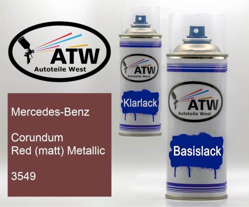 Mercedes-Benz, Corundum Red (matt) Metallic, 3549: 400ml Sprühdose + 400ml Klarlack - Set, von ATW Autoteile West.
